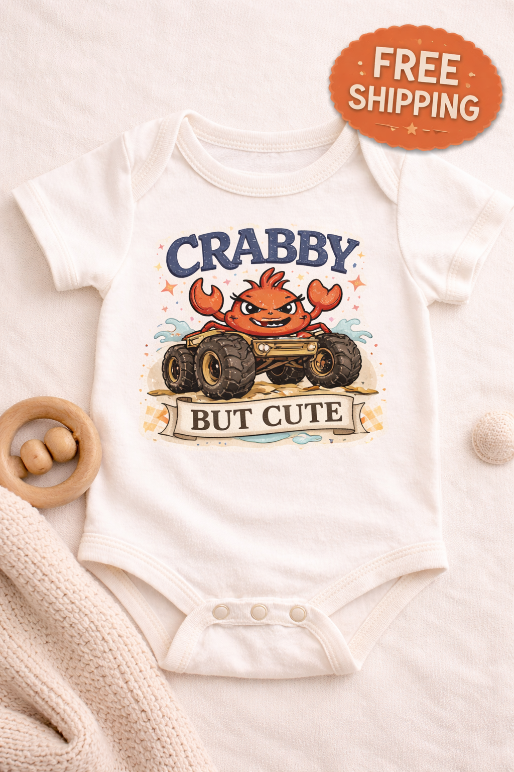Crabby But Cute Baby Onesie, Funny Crab Infant Bodysuit, Summer Beach Baby Outfit, Ocean Newborn Gift, Coastal Baby Shower Present