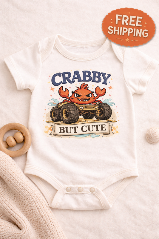 Crabby But Cute Baby Onesie, Funny Crab Infant Bodysuit, Summer Beach Baby Outfit, Ocean Newborn Gift, Coastal Baby Shower Present