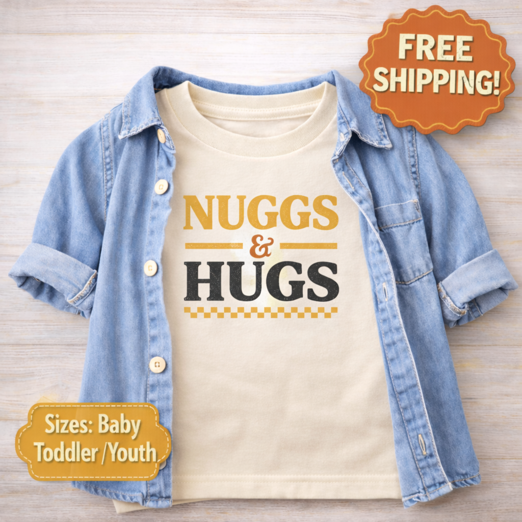 Nuggs and Hugs Toddler Shirt, Funny Chicken Nugget Kids Tee, Cute Fast Food Pun T Shirt, Birthday Gift for Boys Girls Toddlers Outfit