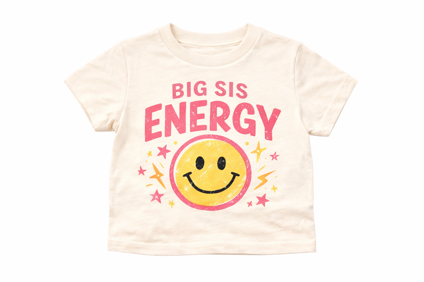 Big Sis Energy Shirt for Girls, Retro Smiley Face Sister Tee, Cute Big Sister Announcement Shirt, Sibling Reveal Gift for Kids