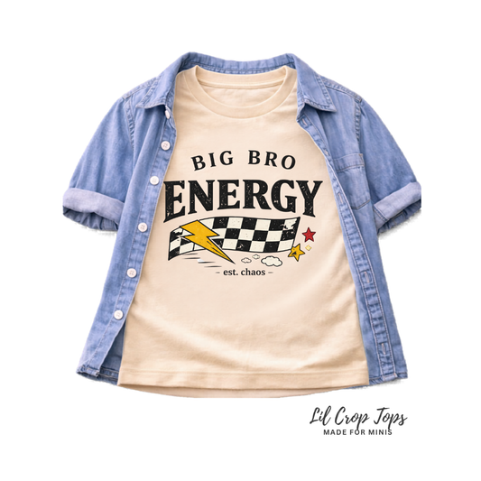 Big Bro Energy Shirt for Boys, Retro Race Flag Sibling Tee, Big Brother Announcement Shirt, Checkered Flag Brother Outfit Gift