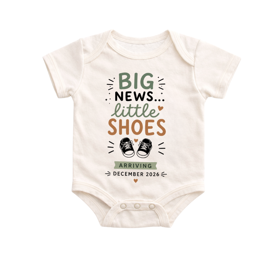 Big News Little Shoes Onesie