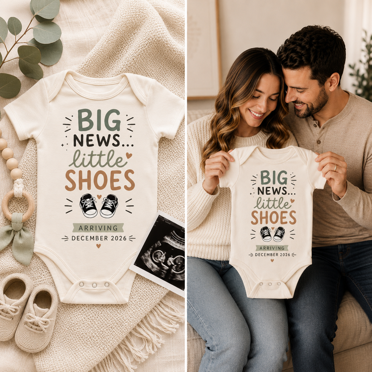 Big News Little Shoes Onesie