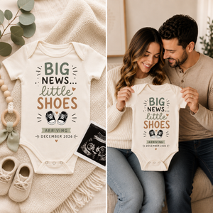 Big News Little Shoes Onesie