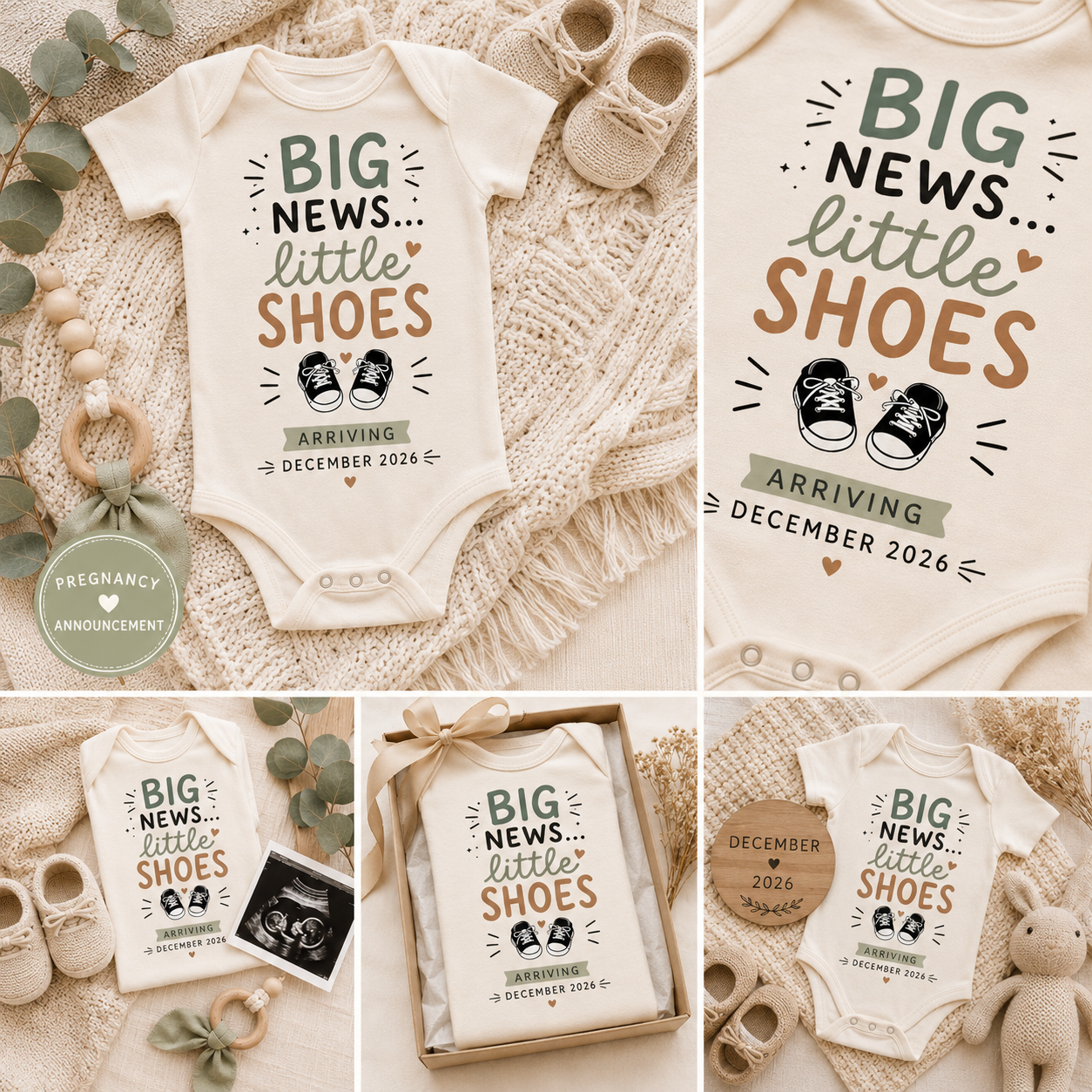 Big News Little Shoes Onesie