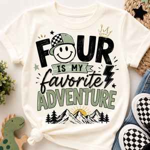 4th Birthday Shirt for Boys, Four Is My Favorite Adventure Shirt, 4 Year Old Birthday Outfit, Outdoor Birthday Tee, Turning Four Shirt
