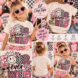 4th Birthday Girl Shirt, Four Ever Wild Birthday Shirt, Turning Four Shirt, 4 Year Old Girl Birthday Outfit, Leopard Birthday Tee