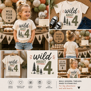4th Birthday Shirt Boy, Wild About Four Birthday Shirt, 4 Year Old Boy Shirt, Toddler 4th Birthday Outfit, Fourth Birthday Tee