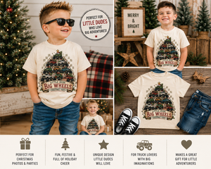 Monster Truck Christmas Shirt for Boys, Little Dude Big Wheels Tee, Toddler Holiday Shirt, Truck Lover Christmas Outfit, Kids Christmas Shirt