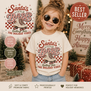 Santa's Little Babe Christmas Shirt, Roller Skate Holiday Shirt, Baby Christmas Outfit, Toddler Retro Christmas Tee, Kids Holiday Shirt