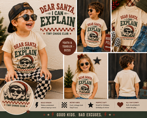 Dear Santa I Can Explain Christmas Shirt, Funny Toddler Christmas Shirt, Baby Holiday Bodysuit, Retro Santa Tee, Christmas Outfit for Kids