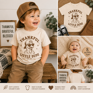 Thankful Little Dude Shirt, Toddler Thanksgiving Shirt, Baby Thanksgiving Bodysuit, Turkey Shirt for Kids, Funny Thanksgiving Outfit, Fall Graphic Tee