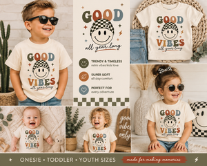 Good Vibes Kids Shirt, Retro Smiley Face Shirt, Toddler Graphic Tee, Baby Bodysuit, Groovy Kids Shirt, Boys Girls Everyday Tee