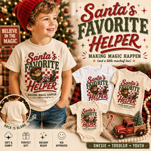 Santa's Favorite Helper Christmas Shirt, Baby Christmas Outfit, Toddler Elf Shirt, Retro Christmas Tee, Holiday Shirt for Kids, Christmas Gift