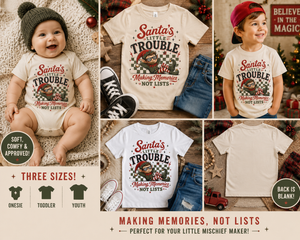 Santa's Little Trouble Christmas Shirt, Funny Elf Shirt, Baby Christmas Bodysuit, Toddler Holiday Tee, Naughty List Shirt, Retro Christmas Tee