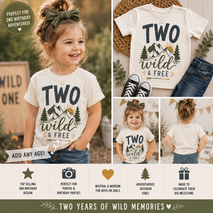 Two Wild Birthday Shirt, 2nd Birthday Shirt, Two Wild and Free Outfit, Second Birthday Boy Shirt, Woodland Birthday Shirt, Adventure Birthday Tee