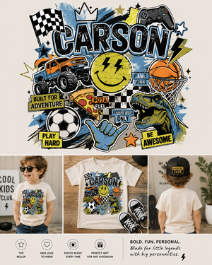 Personalized Boys Shirt, Custom Name Kids Shirt, Toddler Boy Graphic Tee, Personalized Dinosaur Shirt, Custom Birthday Gift for Boy
