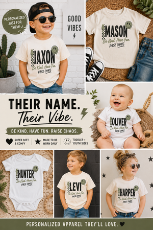 Personalized Kids Name Shirt, Custom Name Toddler Shirt, Personalized Boy Shirt, Custom Graphic Tee, Be Kind Have Fun Raise Chaos Shirt, Toddler Gift