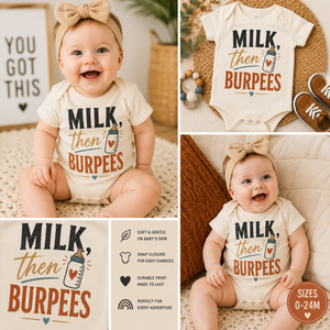 Milk Then Burpees Baby Bodysuit, Funny Baby Bodysuit, Newborn Outfit, Baby Shower Gift, Infant Bodysuit, Funny Baby Clothes, New Baby Gift