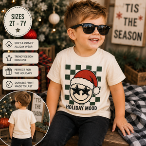 Holiday Mood Christmas Shirt, Smiley Face Christmas Shirt, Toddler Christmas Shirt, Baby Christmas Bodysuit, Kids Holiday Tee, Retro Christmas Outfit