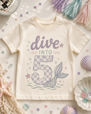 5th Birthday Mermaid Shirt for Girls, Dive Into Five Shirt, Mermaid 5th Birthday Outfit, Girl Turning 5 Tee, Under the Sea Birthday Shirt