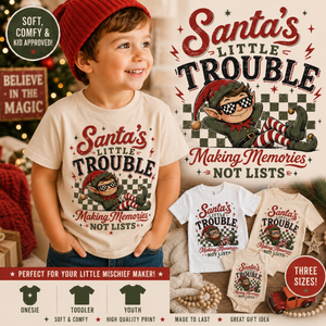 Santa's Little Trouble Christmas Shirt, Funny Elf Shirt, Baby Christmas Bodysuit, Toddler Holiday Tee, Naughty List Shirt, Retro Christmas Tee