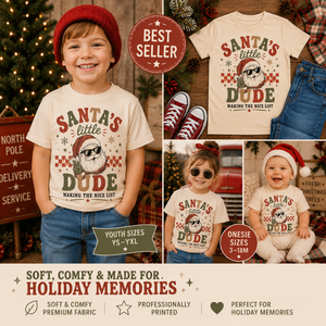 Santa's Little Dude Shirt, Toddler Christmas Shirt, Baby Christmas Bodysuit, Funny Santa Shirt, Retro Christmas Tee, Kids Holiday Outfit, Christmas Gift