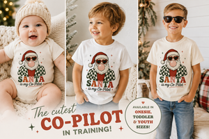 Kids Christmas Shirt, Santa Is My Co Pilot Tee, Baby Christmas Bodysuit, Toddler Christmas Shirt, Retro Santa Holiday Outfit
