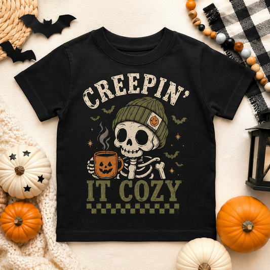 Creepin' It Cozy Shirt, Cute Skeleton Halloween Tee, Baby Halloween Outfit, Toddler Spooky Shirt, Vintage Halloween Kids Shirt