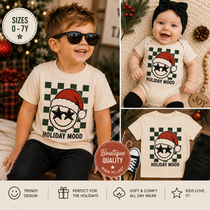 Holiday Mood Christmas Shirt, Smiley Face Christmas Shirt, Toddler Christmas Shirt, Baby Christmas Bodysuit, Kids Holiday Tee, Retro Christmas Outfit