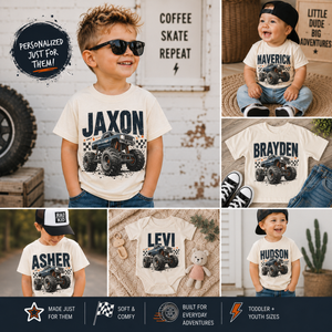 Personalized Monster Truck Shirt, Custom Name Monster Truck Tee, Monster Truck Birthday Shirt, Toddler Monster Truck Shirt, Kids Truck Shirt, Custom Gift