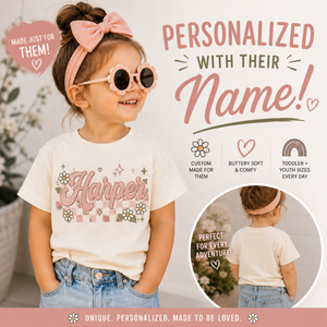 Custom Name Shirt for Girls, Personalized Toddler Shirt, Floral Name Shirt, Retro Kids Tee, Boutique Girl Shirt, Custom Birthday Gift