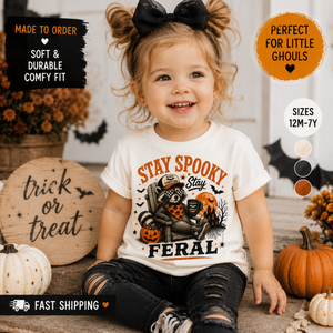 Stay Spooky Stay Feral Halloween Shirt, Funny Raccoon Shirt, Baby Halloween Outfit, Toddler Spooky Shirt, Cute Halloween Kids Tee