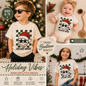Holiday Mood Christmas Shirt, Smiley Face Christmas Shirt, Toddler Christmas Shirt, Baby Christmas Bodysuit, Kids Holiday Tee, Retro Christmas Outfit