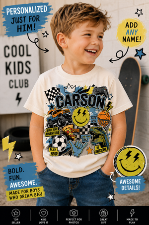 Personalized Boys Shirt, Custom Name Kids Shirt, Toddler Boy Graphic Tee, Personalized Dinosaur Shirt, Custom Birthday Gift for Boy