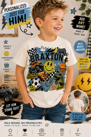 Personalized Boys Shirt, Custom Name Kids Shirt, Toddler Boy Graphic Tee, Personalized Dinosaur Shirt, Custom Birthday Gift for Boy