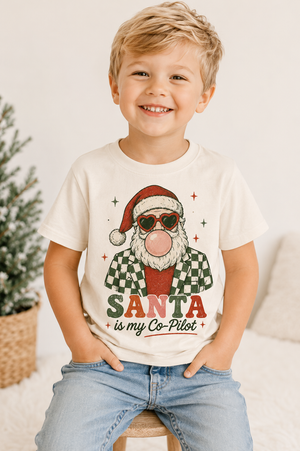 Kids Christmas Shirt, Santa Is My Co Pilot Tee, Baby Christmas Bodysuit, Toddler Christmas Shirt, Retro Santa Holiday Outfit
