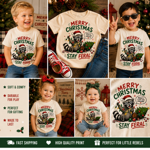 Merry Christmas Stay Feral Shirt, Funny Raccoon Christmas Shirt, Toddler Christmas Shirt, Baby Christmas Bodysuit, Retro Holiday Tee, Kids Christmas Outfit
