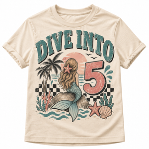 5th Birthday Mermaid Shirt, Girls 5th Birthday Shirt, Mermaid Birthday Shirt, Dive Into Five Shirt, Under the Sea Birthday Outfit