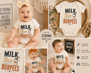 Milk Then Burpees Baby Bodysuit, Funny Baby Bodysuit, Newborn Outfit, Baby Shower Gift, Infant Bodysuit, Funny Baby Clothes, New Baby Gift