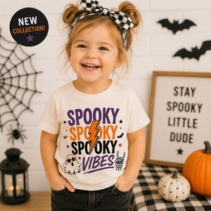 Spooky Spooky Spooky Vibes Shirt, Halloween Shirt for Kids, Toddler Halloween Shirt, Baby Halloween Bodysuit, Ghost Halloween Tee, Retro Halloween Shirt