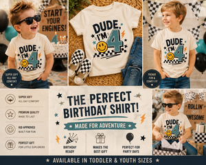 4th Birthday Shirt, Dude I'm 4 Shirt, Fourth Birthday Shirt, 4 Year Old Birthday Outfit, Boys Girls Birthday Tee, Toddler Birthday Gift