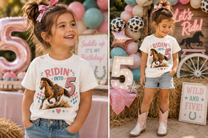 5th Birthday Cowgirl Shirt, Ridin Into Five Shirt, Horse Birthday Shirt Girl, Girl Turning 5 Tee, Western 5th Birthday Outfit