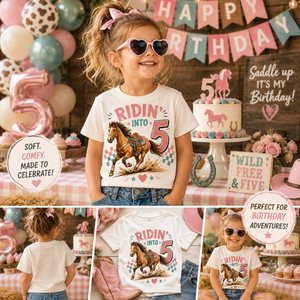 5th Birthday Cowgirl Shirt, Ridin Into Five Shirt, Horse Birthday Shirt Girl, Girl Turning 5 Tee, Western 5th Birthday Outfit