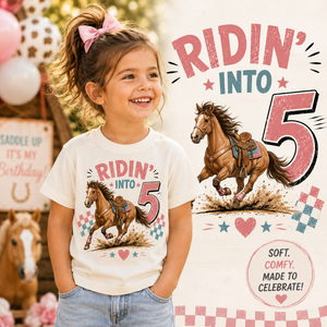 5th Birthday Cowgirl Shirt, Ridin Into Five Shirt, Horse Birthday Shirt Girl, Girl Turning 5 Tee, Western 5th Birthday Outfit