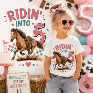5th Birthday Cowgirl Shirt, Ridin Into Five Shirt, Horse Birthday Shirt Girl, Girl Turning 5 Tee, Western 5th Birthday Outfit