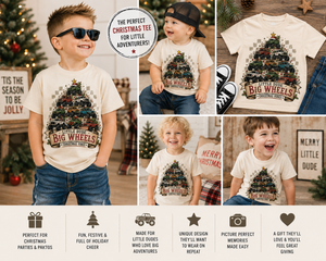 Monster Truck Christmas Shirt for Boys, Little Dude Big Wheels Tee, Toddler Holiday Shirt, Truck Lover Christmas Outfit, Kids Christmas Shirt