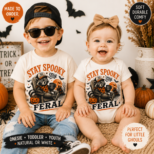 Stay Spooky Stay Feral Halloween Shirt, Funny Raccoon Shirt, Baby Halloween Outfit, Toddler Spooky Shirt, Cute Halloween Kids Tee