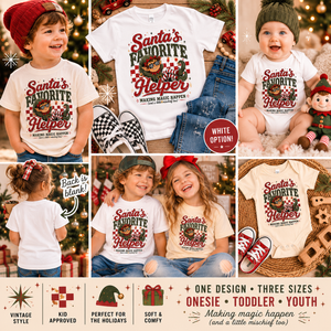 Santa's Favorite Helper Christmas Shirt, Baby Christmas Outfit, Toddler Elf Shirt, Retro Christmas Tee, Holiday Shirt for Kids, Christmas Gift