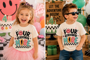4th Birthday Shirt for Girls, Four and Ready for More Shirt, Girls 4th Birthday Outfit, Smiley Birthday Tee, Turning Four Shirt